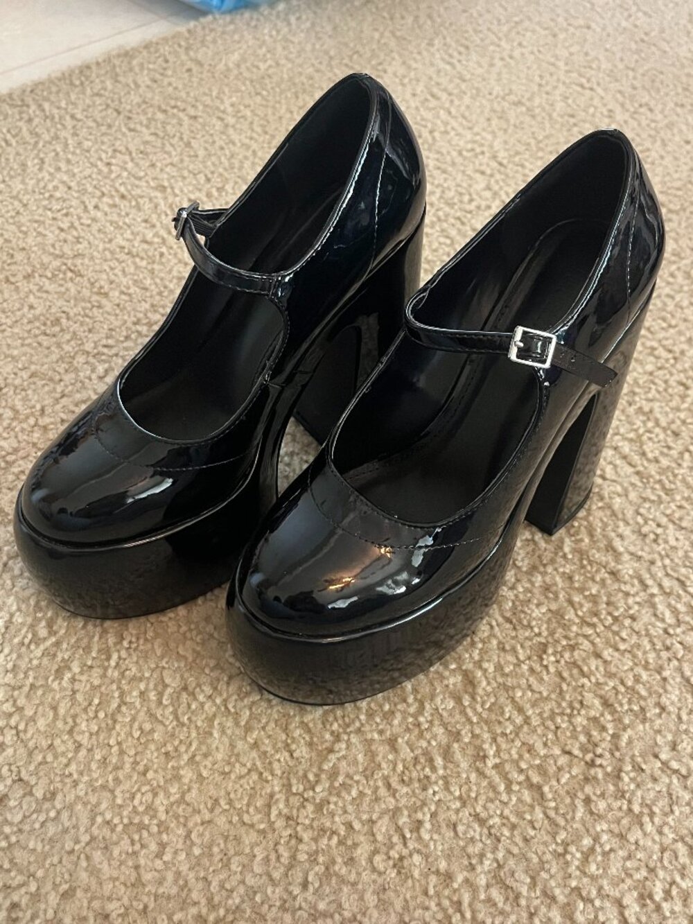 Black Mary Jane | Strap Platform High Heels | Size 6